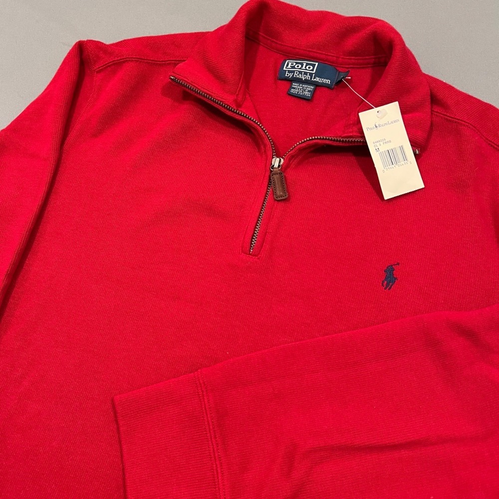 Polo Ralph Lauren Vintage 90s Red Quarter Zip Pullover Sweater Mens Medium NWT